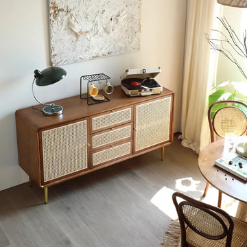 59" Rattan Dresser - 3 Drawers, Walnut - Japandi Style